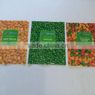 Back sealed PET and PE laminated plastic frozen vegetable packaging bag with custom printing