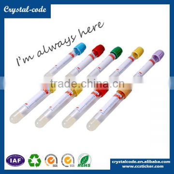 Laboratory phlebotomy vacutainer plastic test tubes label