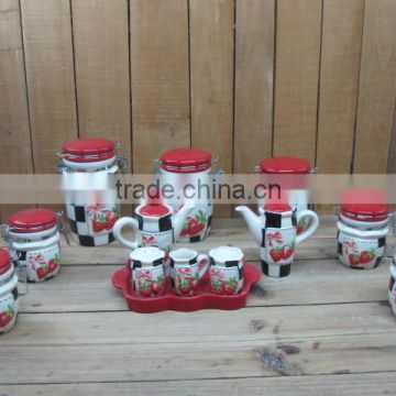 New strawberry emboss 13pcs complete kitchen canisters condiment set