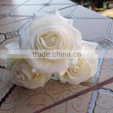 artificial men-made fake flowers real touch pure white rose head for sale