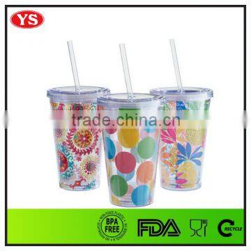 16oz Bpa Free Double Wall Acrylic Tumbler With Straw and Insert