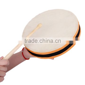 8" Wood Hand Drum Dual Head with Drum Stick Percussion Musical Educational Toy Instrument for KTV Party Kids Toddler