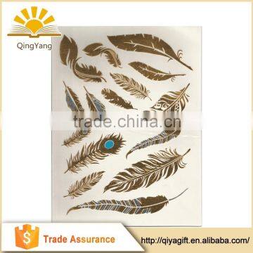 Feather golden metallic temporary wholesale tattoo supplies