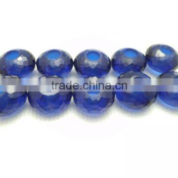 AAA Dark Blue Color Quartz Faceted Roundel Big Hole Beads