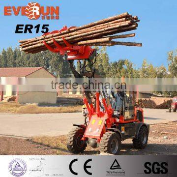 Everun ER15 Small Front Wheel Loader With Grapple Forks/ Wooden Forks