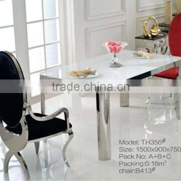 TH356 Stainless Steel Glass Top White Dining Table