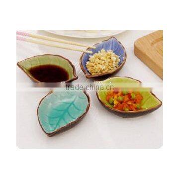 Wholesale Stock Small Order Leaf Shaped Ceramic Condiment Plate