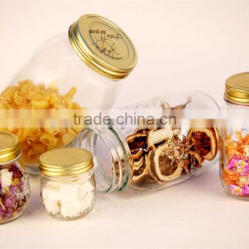 transparent glass jam jar with tin cover