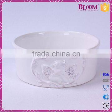 White Glazed Round Ceramic Pet Food Bowl photo-2