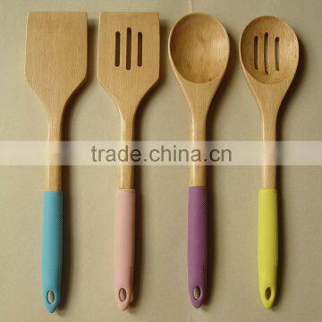 Wood Utensils 3-Pieces Set, Made of Beech Wwod With Silicone Sleeve Handle