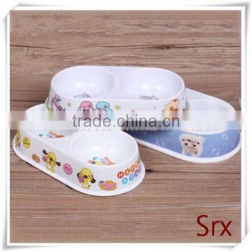 wholesale round Pet double bowl plastic bowl for dog and cat eating