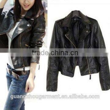 Womens Slim Biker Motorcycle PU Soft Leather Zipper Jacket Coat