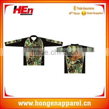 Hongen apparel factory price OEM dye sublimation camo fishing polos fishing hoodies