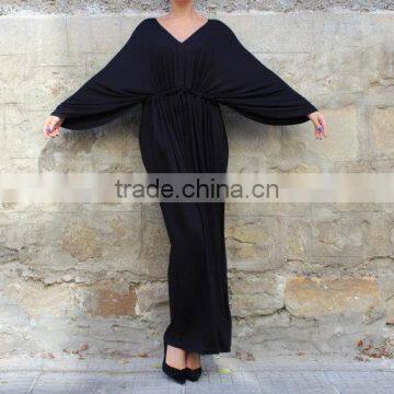 2017 Spring Summer Black Elegant Long Sleeve Maxi Evening Dress For Fat Women Casual Caftan HSD5976 photo-3