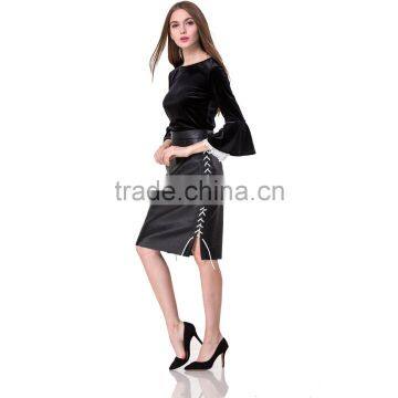 Domin Fashion Black PU Leather Design Skirts Women photo-5