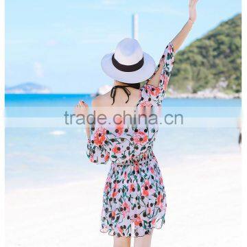 Three pieces polka dot ladies summer chiffon beach wear sets