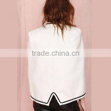 HAODUOYI Women New Unique Design White Cloak Style White Tie Front Color Block Cape photo-2