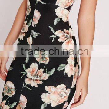 Global Fashion Floral Cross Back Midi Dress Multi Slinky Double Strap Split Dress Deep V Neck Evening Dress photo-5