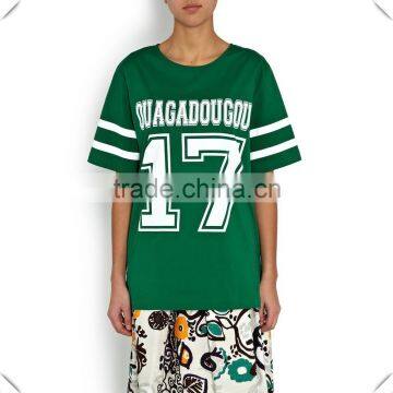 fashion girls streetwear Green long printed Baseball Jersey custom made with high quality dry fit technical performace fabric