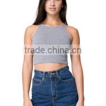 Sexy Design Womens Plain Grey Cropped Sleeveless T shirts 95% Cotton 5% Elastane Crop Tops Wholesale OEM