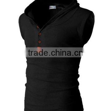OEM New Design Cotton Plain Mens Custom Sleeveless Pullover Hoodie photo-2