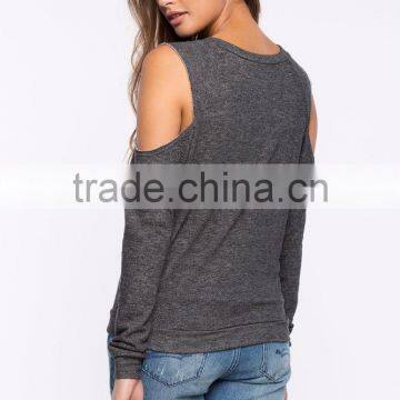 Sexy Cold-shoulder Graphic Print Crewneck Sweatshirt Womens Clothing Fall 2015 photo-5