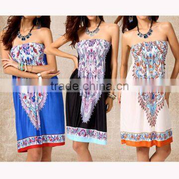 Walson Wholesale high quality boho clothing strapless printed sexy dress