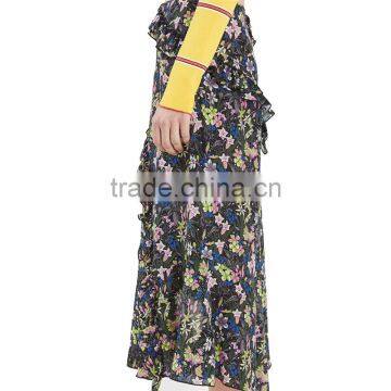 2017 OEM Asymmetrical Pleated Flower-printed High Waisted Skirts photo-4