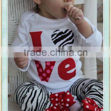 Baby Girl Valentines Day Outfit zebra love bodysuit and leg warmers -- red, pink and zebra, Bowknot Decoration Kids Clothes