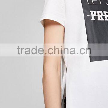 Women's English Pattern High Quality Cotton Long Printing Casual t Shirt With High Split Sides photo-2