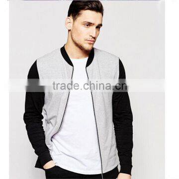 V-neck Men Fitted Back& gray combination zip up sweatshirts without hoods