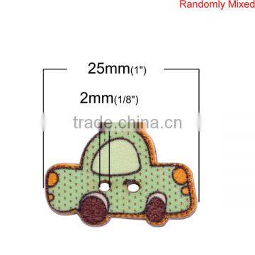 2 Holes At Random Car Shape Wood Sewing Buttons photo-2