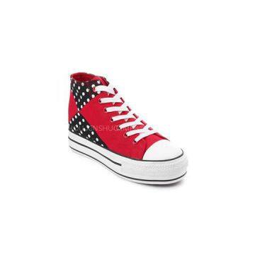 Classic Prevalent Red Women\'\'s Hi-top Platform Lace Up Canvas Sneakers