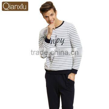 Fashion Design Qianxiu long sleeve wholesale cotton men's pajamas