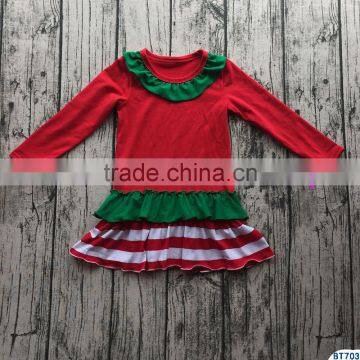 new arrival christmas holiday baby t shirt frock design long sleeve red body blank girls shirts kids fall cotton ruffled clothes