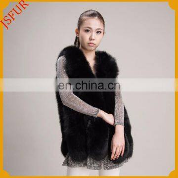 Wholesale top quality black womens long fox fur vest