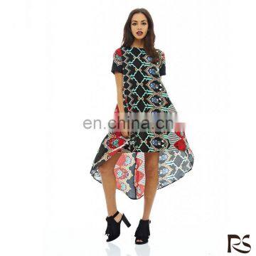 Fashion Style Short Sleeve Casual Women's Printed Gathered Neck Shift Dress