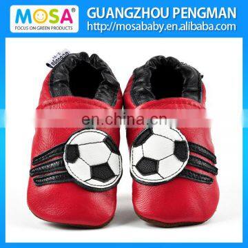 Soft Sole Cow Leather Red Football Pattern Kids Loafers