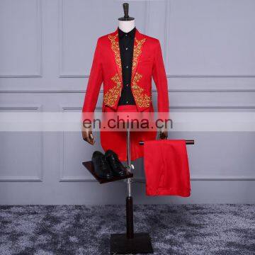 (Jacket+Pants) Red Singer Stage Show Host Ceremonies Tuxedo 2018 Classic Wedding Mens Suits With Pants Men Tailcoat