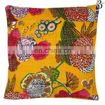 home Cushion Case Handmade Embroided Fruit Print Home Decor Sofa Pillow Case Kantha Cushion