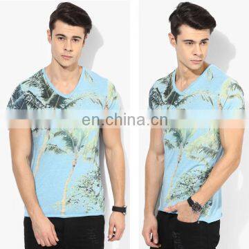 custom summer beach v neck short sleeve printing men cotton t shirt