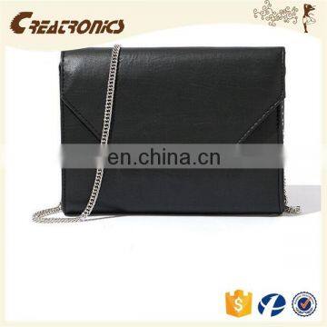 CR passed european test useful shoulder bag with long chain PU flap handbag black leather wallet manufacturer