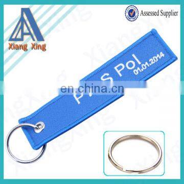 Blue colour short fabric keychain with metal keyring