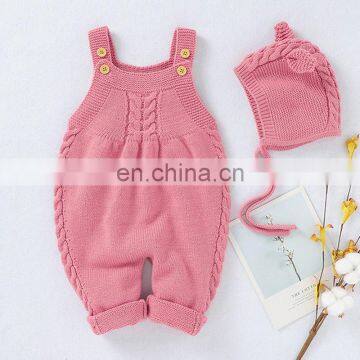 New 2020 Autumn Winter Baby Boys Girls Braces Infant Rompers Clothes + Hat Baby Boy Girl Kids Knitting Sleeveless Rompers