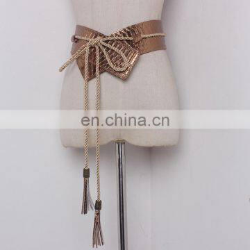 TWOTWINSTYLE PU Leather Wide Belt For Women Snakeskin Tassel Lace Up Spring Cummerbund Fashion New photo-7
