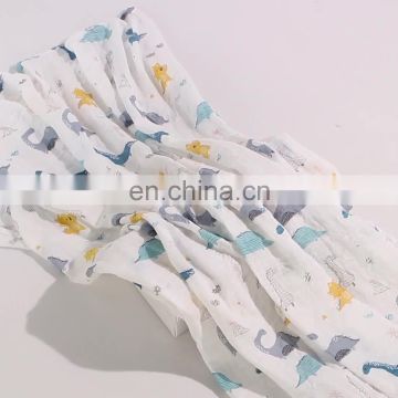 2020 summer factory price 2 layers reactive printing cartoon animal baby breathable swaddle muslin bamboo fiber soft blanket