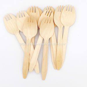 Biodegradable Birch Wood Cutlery Disposable Wooden Spork Compostable Wooden Spork, for Party Supplies, Camping, BBQ, Salad, Ice Cream, Disposable Wood Party Tableware photo-2