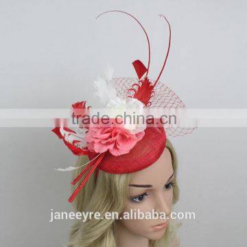 Elegant Red Color Wedding Party Hat Fascinator Sinamay Hat For Women