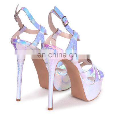 Silver Mermaid Heavy Stiletto Ladies Platform With Gathered Front Straps High Heels Sandals Shoes Ladies Bridal Footwear Shoe photo-2