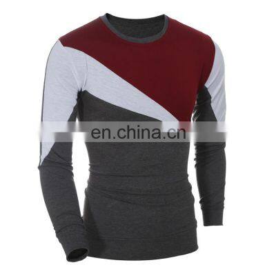 Wholesale custom brand autumn and winter new round neck contrast stitching slim long-sleeved T-shirt men's plus size men's cloth